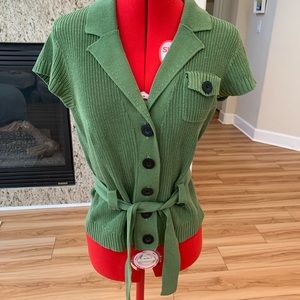 Ann Klein MP green short sleeve cardigan sweater